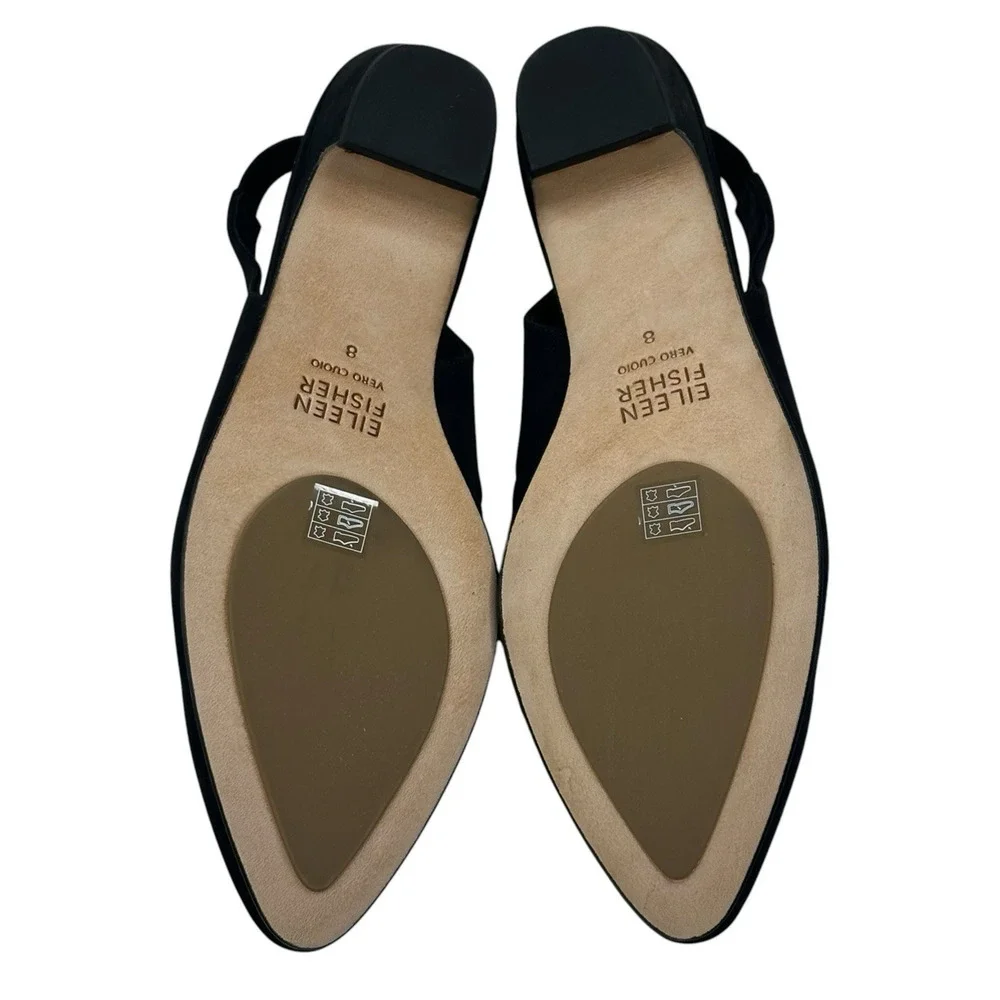 Eileen Fisher Gatwick Slingback Black Nubuck Suede Pump Heels Size 8 New $195
